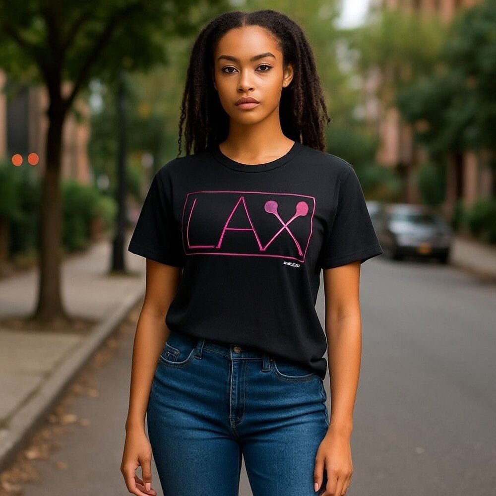 Reebok Womens Black LAX Lacrosse Graphic T-Shirt Medium Cotton Tee